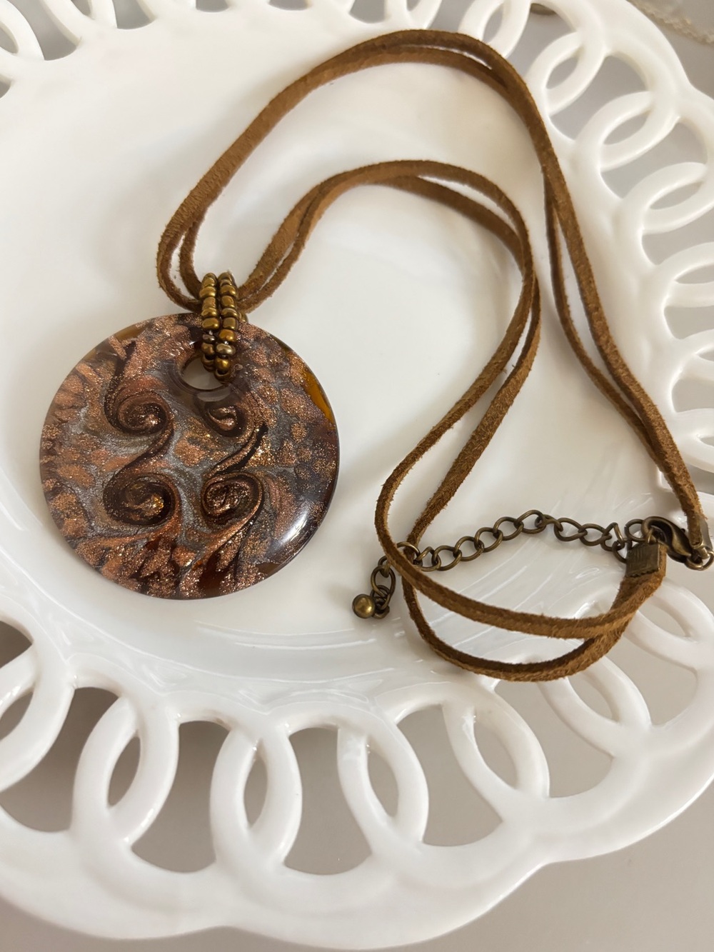 Glass Brown Swirl Pendant Necklace - Women Jewelry